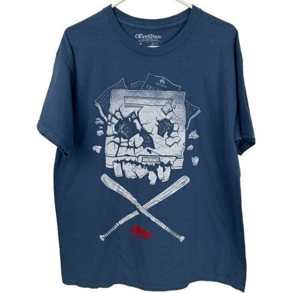 Office Space Movie‎ Graphic Tee Blue Loot Crate Exclusive Printer Skull Men's